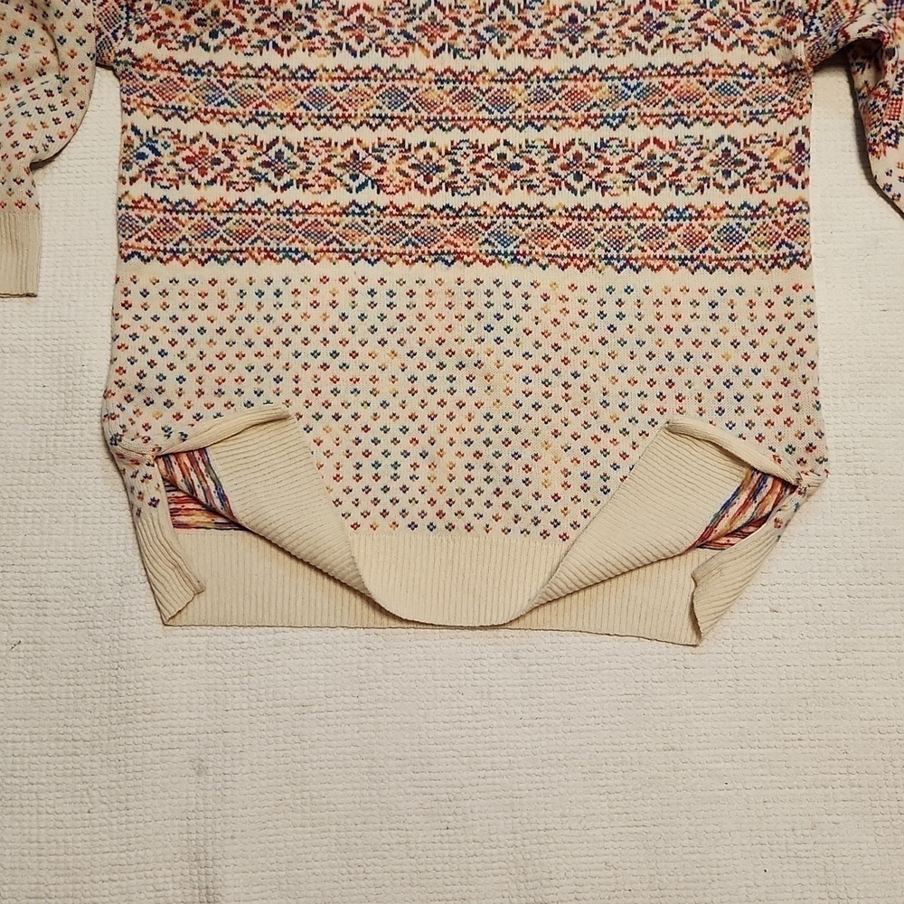 J. Crew cream Fair Isle Crew neck side slits wool oversized sweater sz S - Picture 9 of 10